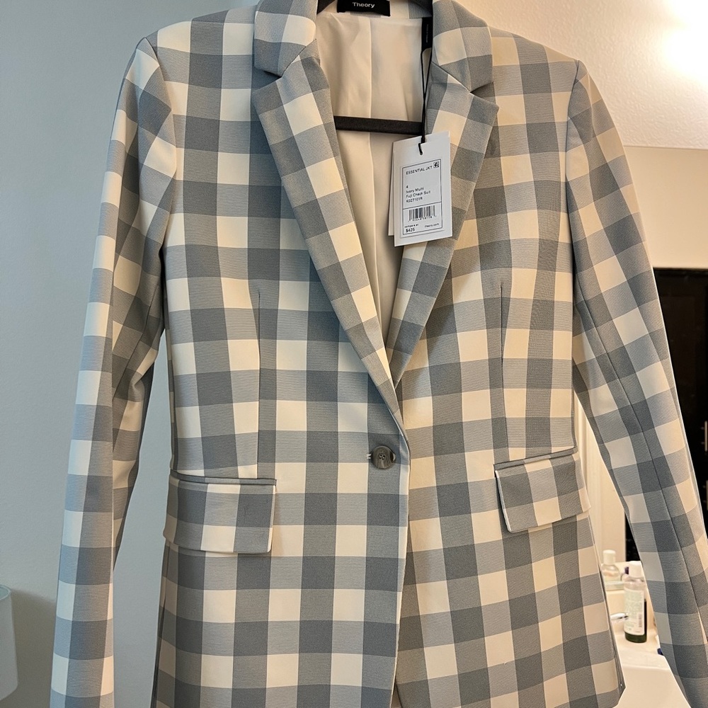 Theory Slim-Fit Ivory Multi Fuji Check Blazer